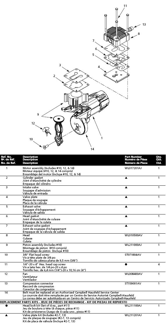 CAMPBELL HAUSFELD AIR COMPRESSOR PUMP PARTS